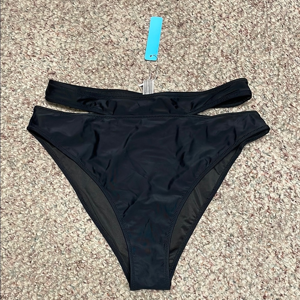 Classic high cut Black Women's Swim Bottom with waist cut outs